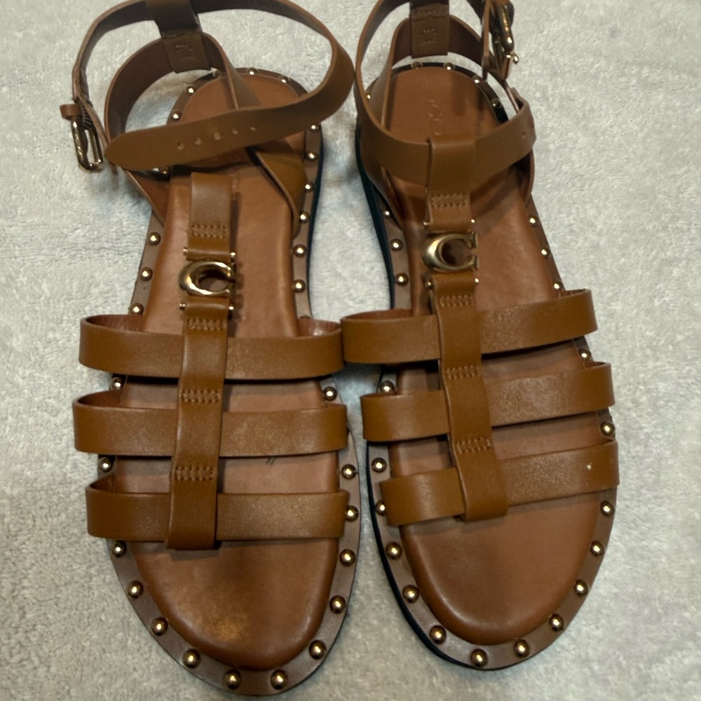 Coach Tan Leather Studded Sandals